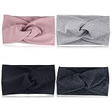 JNCH 4 Stück Haarband Damen Stirnband Sommer Elastische Stirnbänder Sport Headwrap Headband mit Schleife Weich Verdreht Strinband Frauen Kinder Mädchen Schwarz/Grau/Pink