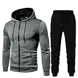 Generisch Herren Jogginganzug Basic Sportanzug Trainingsanzug Sweatshirt Hose Jogging Anzug TrainingsanzüGe Sportanzug Herren Gym Jacke Hose Kapuze Tracksuit Herren, 2-Grey, L