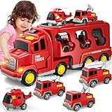 EPPO 5 in 1-Kleinkind-Feuerwehrautos-Spielzeug, Kleinkind-LKW-Spielzeug für 3 4 5 6 jährige Jungen, Transporter-LKW-Spielzeug für Kinder 3-5, Weihnachtsgeburtstagsgeschenke für Jungen-Mädchen