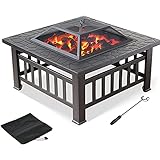 32-Zoll-Feuerstelle für den Außenbereich, quadratische Feuerstelle aus Metall, Terrassenofen, Holzofen, BBQ-Grill, Feuerstelle, Schüssel mit Funkensiebabdeckung, Schürhaken