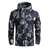 Wasserdichte Herren-Wanderjacke mit Kapuze, Mantel, Herren, leichte Jacke, Outdoor-Sport, dünne Baseballmäntel mit Reißverschlusstaschen, Schwarz , XXXL