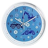 Yudou Wanduhr Kinder Karikatur Lautlose Kinderwanduhr Bagger Wanduhr-Für Mädchen Und Jungen Geeignet, für Kinderzimmer Arbeitszimmer Klassenzimmer(30.5CM Blau)