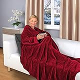 Gräfenstayn® TV-Decke mit Ärmeln und Fuß Tasche - 200 x 170 cm Kuscheldecke - viele Farben - Supersoft Flanell Mikrofaser-Flausch - mit Öko-Tex Siegel „Geprüftes Vertrauen“ (Bordeaux)