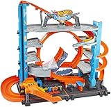 Hot Wheels FTB69 - City Ultimate Parkgarage und Parkhaus für Kinder, Garage mit Hai für +90 Autos, mit Looping Tracks inkl. 2 Spielzeugautos, ca. 63 cm hoch, ab 5 Jahren, Mehrfarbig