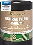 GardenGloss® 50m² Unkrautvlies Gartenvlies 150g/m² Extra Stark gegen Unkraut – Extrem Reissfest und Hohe UV-Stabilisierung – Unkrautfolie Wasserdurchlässig (50m x 1m, 1 Rolle)