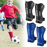 JIZZU 2 Paar Schienbeinschoner Kinder, Leichte Hochfeste Schienbeinschützer Fußball, Jugendgrößen Kind Fußball Shin Pads für Jungen Mädchen,umfassender Schutz(Blau & Schwarz)