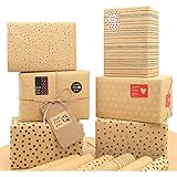 NiceButy Vaters Day Wickpapier, Packpapier, 28 * 20 Zoll Kraft Brown Geschenkpapier, 12 Blätter Punkt Streifen Herzpapier mit Streicher Aufkleber -Tag für Muttertag Vatertagsabschlussgeschenk