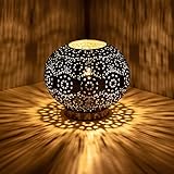 Marokkanische Lampe,Sphärische Kugellampe，Tischlampe Vintage Landhaus Handgefertigte Boho Schreibtischlampe Mosaik Deko Türkische Metall Nachttischlampe für Wohnzimmer Esszimmer Schlafzimmer.