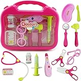 CUSROS Kinder-Rollenspielset mit Tragetasche, Stethoskop, Spielzeug, Rollenspielset, Spielzeug für Kinder, Geschenk – Rosa mit LED