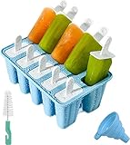 Eisformen Eis Am Stiel Silikon, 10 Silikon Eisform Popsicle Formen mit Falttrichter und ReinigungsbüRste, 100% Lebensmittel Silikon- BPA frei Stiel Bereiter für Kinder, Erwachsene (Blau)