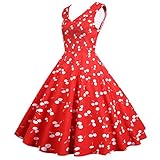 A Linie Anlass Kleider für Damen Mode Casual Retro O-Ausschnitt Ärmellos Taille Schließen Druck Kleid Damen Vintage Kleider Hepburn Stil 50er 60er Jahre Plissee Swing Kleider Abfertigung, 06 Rot, L