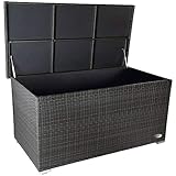 PREMIUM 'Venezia' 950 L Polyrattan Garten Kissenbox wetterfest (regnet nicht rein) 146 x 83 x 80 cm, Auflagenbox mit verstärktem Deckel und Gasdruckfedern, auch als Tischplatte geeignet, Silber