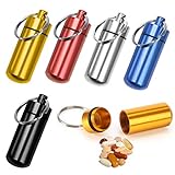 BUYGOO 6PCS Tablettenbox Pillenbox Pillendose Aluminium Medikamentenbox Mini Pille Box ca.48x17mm mit Schlüsselanhänger Tagemedikamentenbox wasserdicht Medizin Pillendosen für Reise Camping