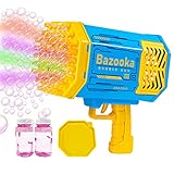 69 LöCh Bazooka Bubble Machine - Seifenblasenmaschine Pistole Bubbleboom FüR Kinder - Automatischer Seifenblasenpistole Mit Led Lichter, Gatling Seifenblasen Gun, Bubbles Spielzeug (Blau)