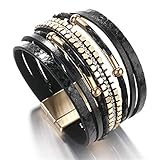 Schlangenhaut-Muster Lederarmbänder for Frauen Trendy Metallrohr Breites mehrschichtiges Wickelarmband Damenschmuck Modische Accessoires für das Handgelenk (Color : Nero)