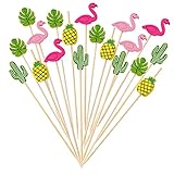 KINBOM 100 Stück Dekorative Cocktailspieße 12cm Süße Hawaii Zahnstocher Handgefertigt Bunte Cocktailspieße Bambus für Lebensmittel Obststäbchen für Vorspeisen Hochzeit Sommer Luau Party (4 Formen)