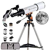 SPACEBRAIN Teleskop für Erwachsene, 80 mm Öffnung und 500 mm Brennweite, professionelles Astronomie-Refraktorteleskop für Kinder und Anfänger, mit AZ-Montierung, 3 Okularen und Smartphone-Adapter.