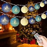 Augone LED Lichterkette Wattebausch USB Lichterketten 3,6M 20 LED 8 Modi mit Remote-Timer für Innen Deko，Cotton Balls Lichterkette Kugeln für Hochzeit, Party, Zimmer, Vorhang