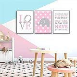 Kunstdrucke auf Leinwand - Bilder, 3 Stück Rosa Liebe Polka Dot Elefant Leinwand Gemälde Kinderzimmer Dekor Poster Drucke Wandkunst Bild Kinderzimmer Wohnkultur - 16x20inch Kein Rahmen