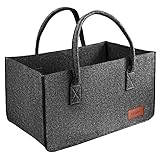 Filztaschen Verdickte Kaminholztasche Filz Filztasche mit Henkel, Einkaufskorb, Faltbare, ​für Holz Zeitungen Kaminholz Aufbewahrung (Gray 1)