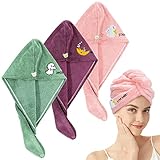 Haarturban Mikrofaser, 3 Stück Turban Handtuch mit Knopf, Schnelltrocknendes Handtuch Haare Haarhandtuch Kopfhandtuch für Haare, Kopf, Lange und Dicke Haare, Damen, Kinder