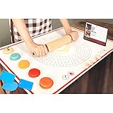 INAYA Silikonmatte Backen mit 3 Teigkarten | 60 x 40cm Backmatte BPA-freie Silikon Backunterlage Rot mit Macarons-Maß | Pizzamatte Silikonmatte zum Backen,Kneten,Plätzchen,Gebäck,Brotbacken