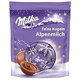 Milka Feine Kugeln Alpenmilch, zartschmelzende Schokolade mit Alpenmilch Füllung, 90g