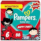 Pampers Windeln Superhelden Pants Größe 6 (14-19kg) Baby-Dry, Extra Large mit Stop- und Schutz Täschchen, MONATSBOX, 88 Höschenwindeln