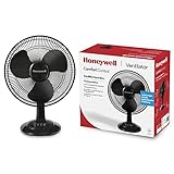 Honeywell Comfort Control Oszillierender Tischventilator (3 Geschwindigkeitseinstellungen, Oszillation 90°, 30 cm Klinge, 30° Neigung, robuster Fuß) HTF1220, Schwarz