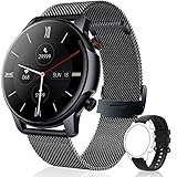 DIKTOYOU Smartwatch Herren Fitness Tracker mit Schrittzähler Sportuhr 1,32' Touchscreen,Schlaf Blutdruck Monitor,IP68 Wasserdicht Armbanduhr, Pulsuhr Damen Runde Fitnessuhr iOS und Android (Schwarz)