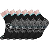 Pnosnesy 6 Paar Kompressionssocken für Männer und Frauen Plantarfasziitis Socken Low Cut Sportsocken Sportsocken (S/M, Black/Blue)