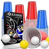 KESSER® Beer Pong Becher Set Mit Kartenset 54 Karten, Bierpong Trinkspiele Partybecher Sets (100 Becher 473ml + 10 Bällen) Bierpong Cups Spieleabend Geburtstag Partyspiel Hochzeit