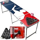 Offizieller Player Beer Pong Tisch Set | Full Beer Pong Pack | Inkl. 1 Beer Pong Tisch + 2 Beer Pong Rack + 22 Rot Becher 53cl + 4 Ping-Pong-Bälle | Premium Qualität | Partyspiele | Trinkspiele