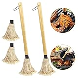 PERFETSELL 2 Stück BBQ Mops Pinsel 49cm Lang Grillpinsel Baumwollkopf Küchenpinsel Backpinsel mit langem Holz Griff BBQ Saucen Mop Marinaden Grillbürste mit 2 Stück Ersatz Köpfe zum Grillen Backen