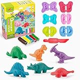 Yeahbo Knete Zubehör Knetwerkzeug Set ab 2 3 4 Jahre, Intelligente Knete Set mit 6 Dinosaurier Modelliermasse Lufttrocknend, Polymer Clay Dino Spielzeug Kreative Geschenk für Kinder Jungen Mädchen