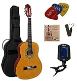 3/4 GITARRE - KONZERTGITARRE IM SET - CLASSIC - NATUR - DECKE LINDENHOLZ - TASCHE - BAND - SAITEN - 3xPIK - STIMMGERÄT ET33B - C2