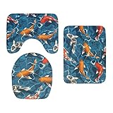 JIESITONG 3D Druck Toilettenabdeckung Bad Matte Set Flanell Absorbierende Teppich rutschfeste Eingang Türmatte Blume Fisch Kunst Dusche Dekoration Teppich Kommode Sitzkissen