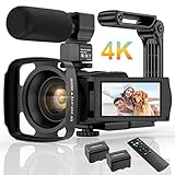 4K Videokamera Camcorder UHD 48MP WiFi IR Nachtversion Vlogging Kamera, 30 FPS 16X Digitalzoom 3'Touchscreen YouTube Camera mit Fernbedienung, Mikrofon, Handstabilisator, Gegenlichtblende,2 Batterien