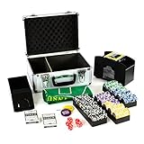 Pokerkoffer Deluxe Pokerset mit 300 Ocean Champion Chips mit viel Zubehör Kartenmischer Kunststoffkarten Kartengeber Spielmatte Poker-Komplettset Black Jack Texas Holdem