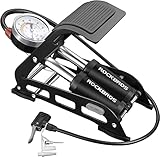 ROCKBROS Luftpumpe Fußpumpe mit Doppelzylinder Manometer Aluminium Fahrradpumpe 11Bar/160PSI für Alle Ventile Fußluftpumpe für Fahrrad Ball Auto Motorrad