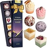 FJORLAND® - NEU! - 6 BIO Badepralinen Geschenkset Vegan - Badepralinen Geschenkset Damen - Hochwertiger Blumenduft Mix in Premium Geschenkverpackung - Luxuriöses Weihnachtsgeschenk für Frauen