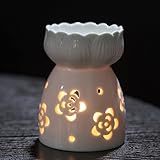 XFLYP Keramik Duftlampe Für Wachs, Mini Teelichthalter Öl Brenner Für Duftwachs-Ätherische Öle, Aromabrenner für Duftöl mit der Candle Löffel Aroma Diffuser（Lotusblume）