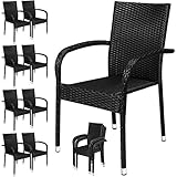 Casaria Polyrattan 8er Set Gartenstuhl Stapelbar Höhenverstellbar 120kg Belastbar Wetterfest Garten Terrasse Hochlehner Stapelstuhl Gartensessel Schwarz