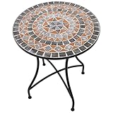 Raburg Mosaiktisch Mayla in BLAU-GRAU-ORANGE - Metallgestell in SCHWARZ, Gartentisch, rund, 60 cm ø, 72 cm hoch, filigranes Mosaikmuster, liebevolle Handarbeit, kompakt, 1-4 Personen