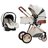 3 in 1 Kombikinderwagen Standardkinderwagen Kinderwagen Reisesysteme Buggy Neugeborener Tragbarer Reisewagen Kinderwagen Faltbarer High Landscape Kinderwagen (V9 Creamy White)