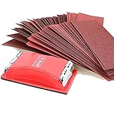 S&R Schleifpapier-Set mit Handschleifer 165 x 85 mm, 80 Stk Schleifblätter mit 93 x 230 mm, je 10 x Körnung P 40, 60, 80, 120, 180, 240, 320, 400, Schmirgelpapier Satz mit Schleifblock