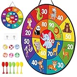 LAMEK Einhorn Dartscheibe Kinder Klett Dartspiel 66cm Faltbares Doppelseitige Klettballspiel mit 6 klebrigen Bällen 6 Darts Drinnen Draußen Wurfspiel Geburtstag Geschenke für ab 3 Jahre Kinder