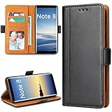 Bozon Galaxy Note 8 Hülle, Leder Tasche Handyhülle für Samsung Galaxy Note 8 Flip Wallet Schutzhülle mit Ständer und Kartenfächer/Magnetverschluss (Schwarz)