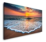 Paul Sinus Art Strände und Sonnenuntergang 120x 60cm Panorama Leinwand Bild XXL Format Wandbilder Wohnzimmer Wohnung Deko Kunstdrucke