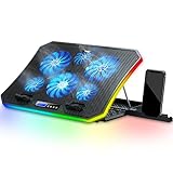 TopMate C12 Laptop Kühler RGB Gaming Notebook Kühlpads für Schreibtisch und Schoß, Laptop Lüfter Ständer 8 Höhenverstellbar mit 6 Leisen Lüfter+Handyständer, für 15,6-17 Zoll Laptop - Blau LED Licht